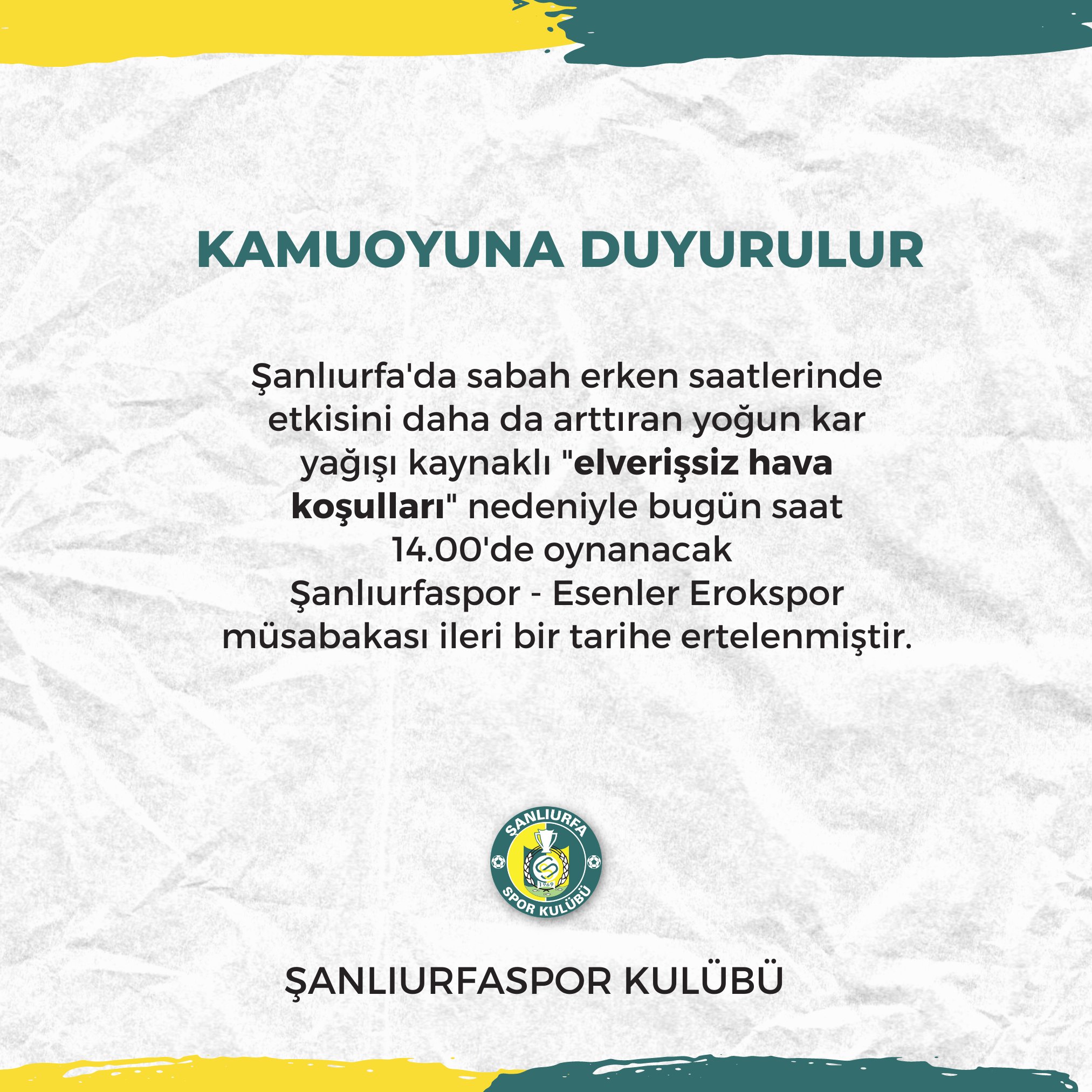 Şanlıurfaspor - Erokspor maçı ertelendi