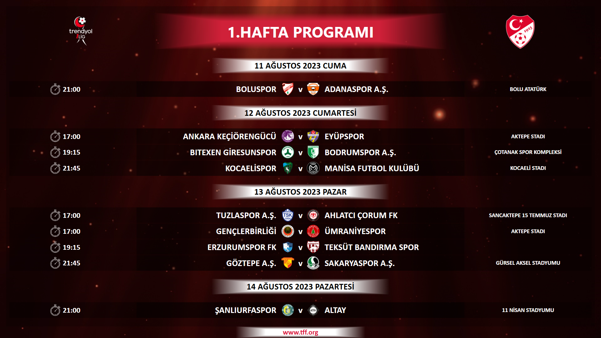 Trendyol 1. Lig'de ilk 5 haftanın maç programı açıklandı