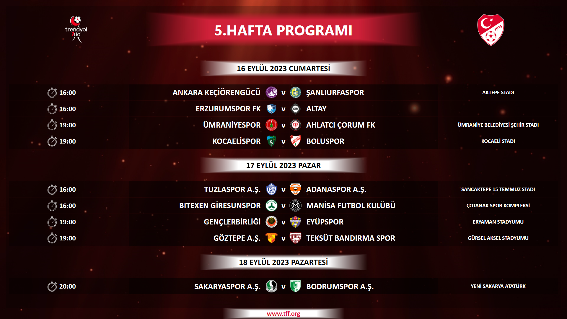 Trendyol 1. Lig'de ilk 5 haftanın maç programı açıklandı