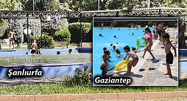Şanlıurfa'da çocuklar süs havuzunda serinledi
