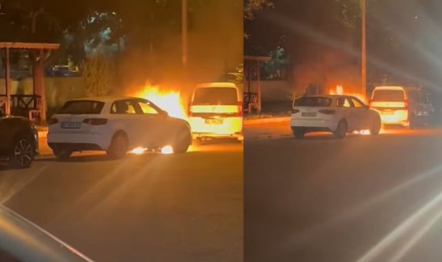 Şanlıurfa'da park halindeki otomobil alev alev yandı