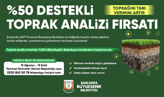 Şanlıurfa&#039;da çiftçilere yüzde 50 hibeli toprak analizi desteği