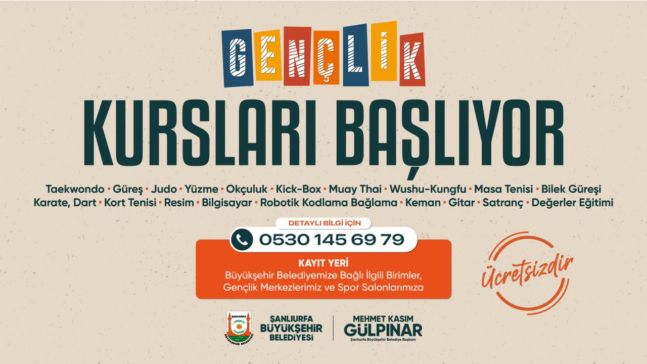 Şanlıurfa Büyükşehir Belediyesi'nin gençlik kursları başlıyor