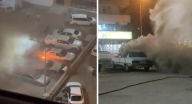 Siverek'te park halindeki otomobil alev aldı