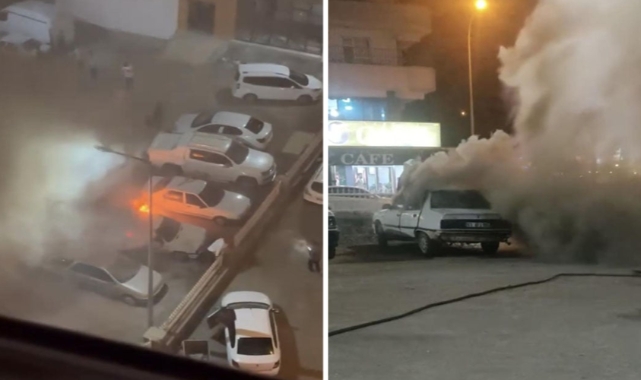 Siverek&#039;te park halindeki otomobil alev aldı