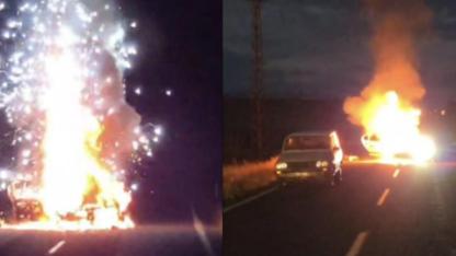 Şanlıurfa'da alev alan otomobil patladı