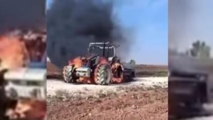 Şanlıurfa'da pamuk tarlasında traktör alev alev yandı