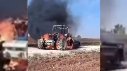 Şanlıurfa'da pamuk tarlasında traktör alev alev yandı