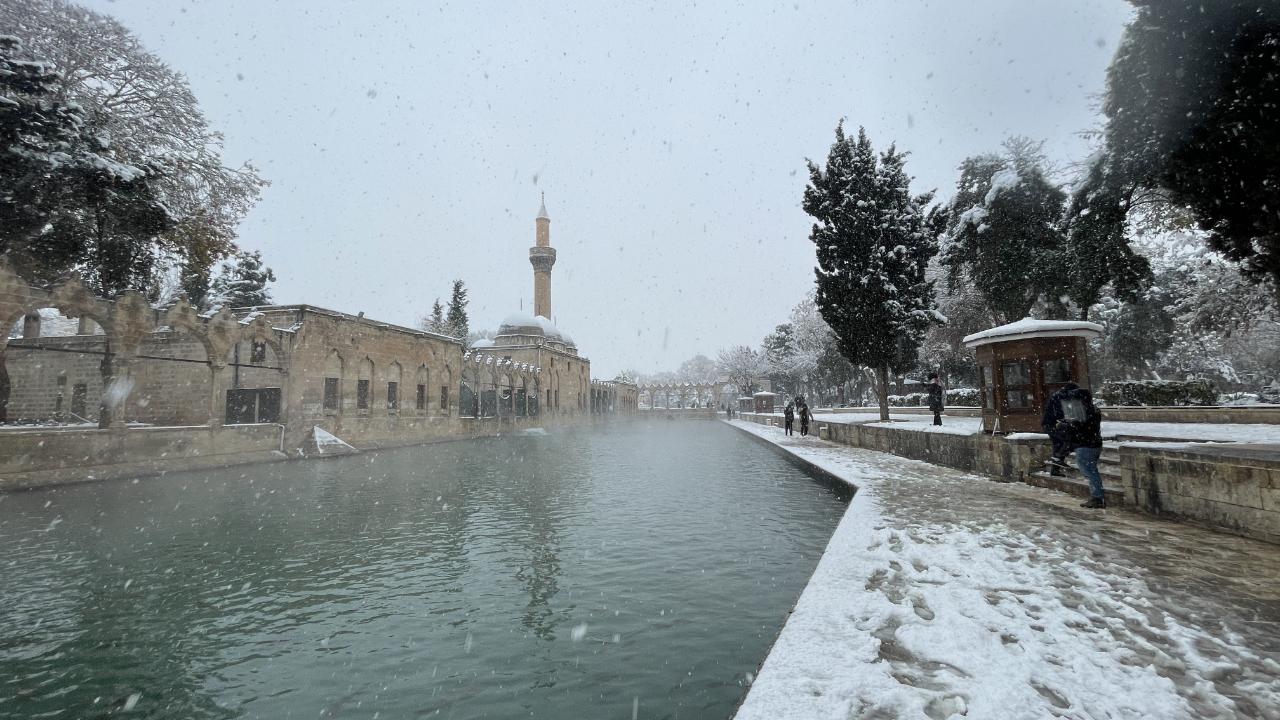 Şanlıurfa'daki tarihi Balıklıgöl beyaza büründü