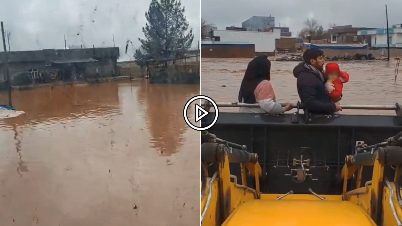 Şanlıurfa'da mahsur kalan aile kepçe ile kurtarıldı