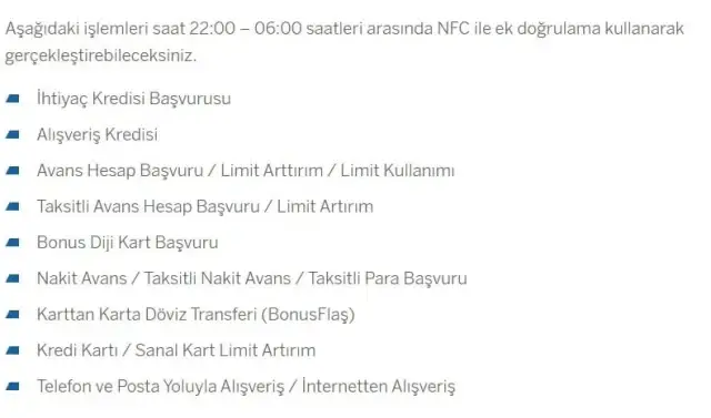 Bu telefonlar saat 22.00'den sonra para transferi yapamayacak